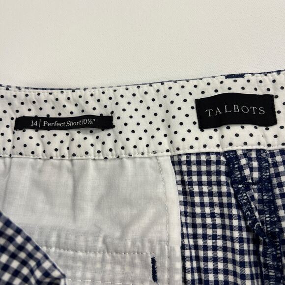Talbots Perfect Short 10.5” Navy White Gingham Check Chino Shorts Size 14 - Picture 2 of 10